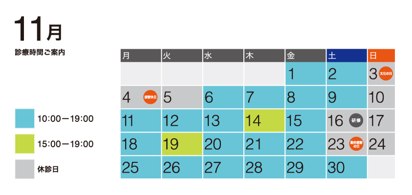 2024年11月の診療予定表